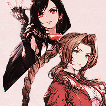 Art of Tifa Lockhart and Aerith Gainsborough, from FFBE War of the Visions. They are edited so they are next to each other.